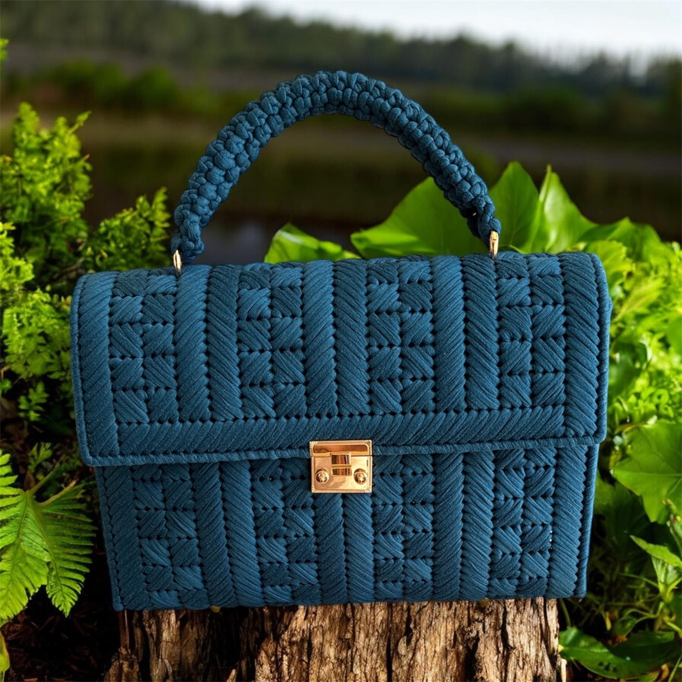 Borsa Bosco verde profondo intrecciata a mano